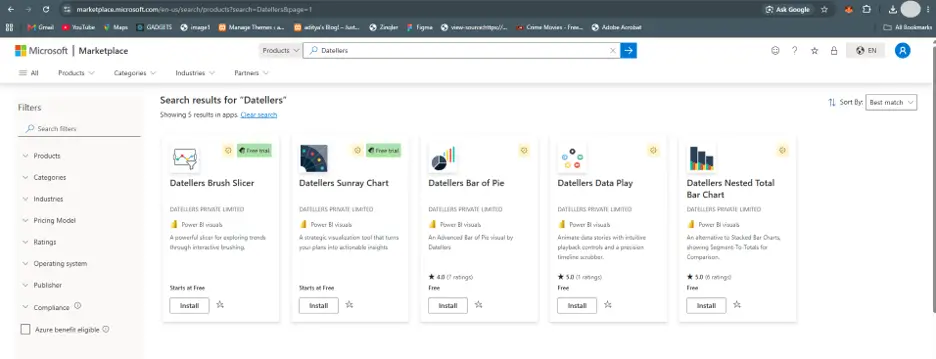 Power BI custom visual tile on Microsoft AppSource showing screenshot and download link