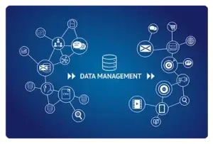 Diagram showing various interconnected icons around a central database icon labeled "DATA MANAGEMENT."